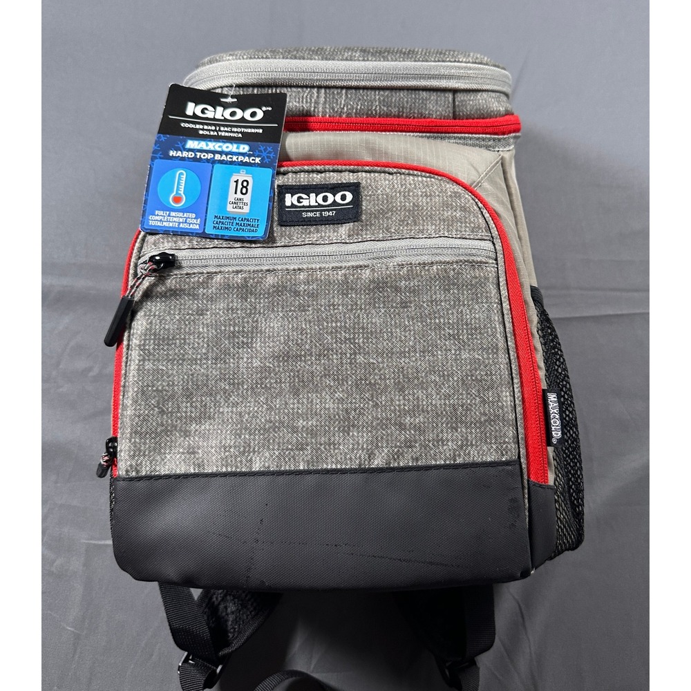 Igloo MaxCold Hard Top Backpack Cooler 18‎ Can Insulated Bag Grey Red NEW